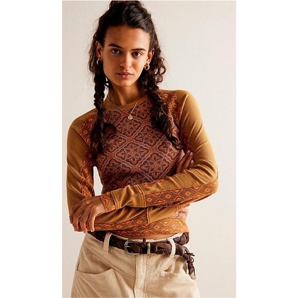 We The Free Tops - New We The Free Women's Geo Bliss Tee Cinnamon Combo Long Sleeve Top Size L